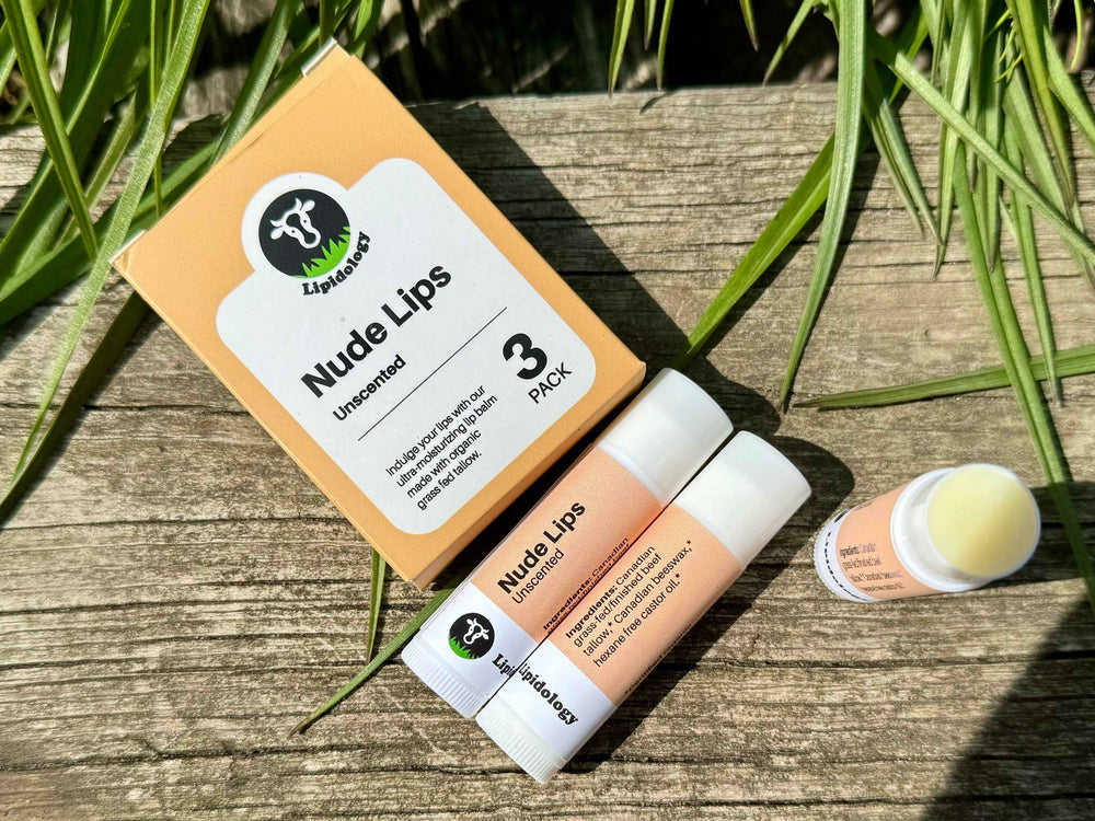 Organic Nude Tallow Lip Balm 3 PACK, Unscented, 12.75 g