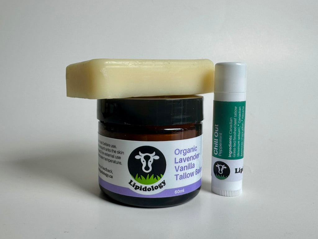 Chill Out Lip Balm, Lavender Vanilla Balm & Peppermint Tallow Soap Bundle