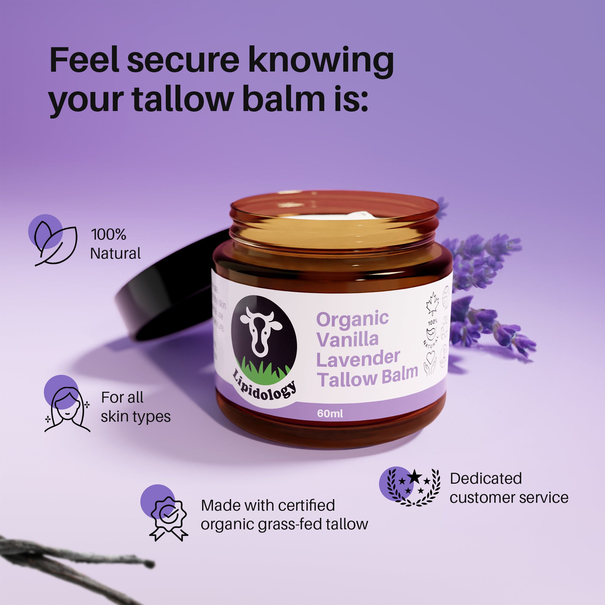 Organic Lavender Vanilla Tallow Balm, 60 ml