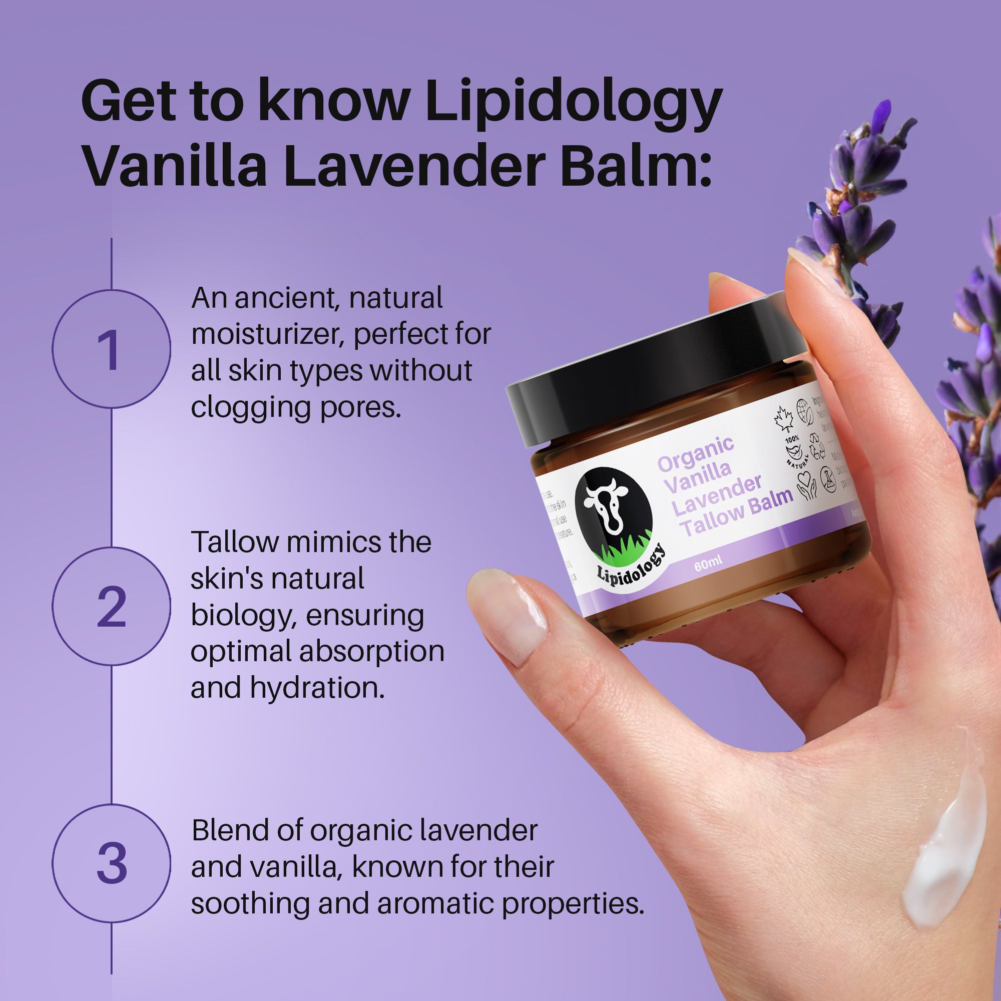 Organic Lavender Vanilla Tallow Balm, 60 ml