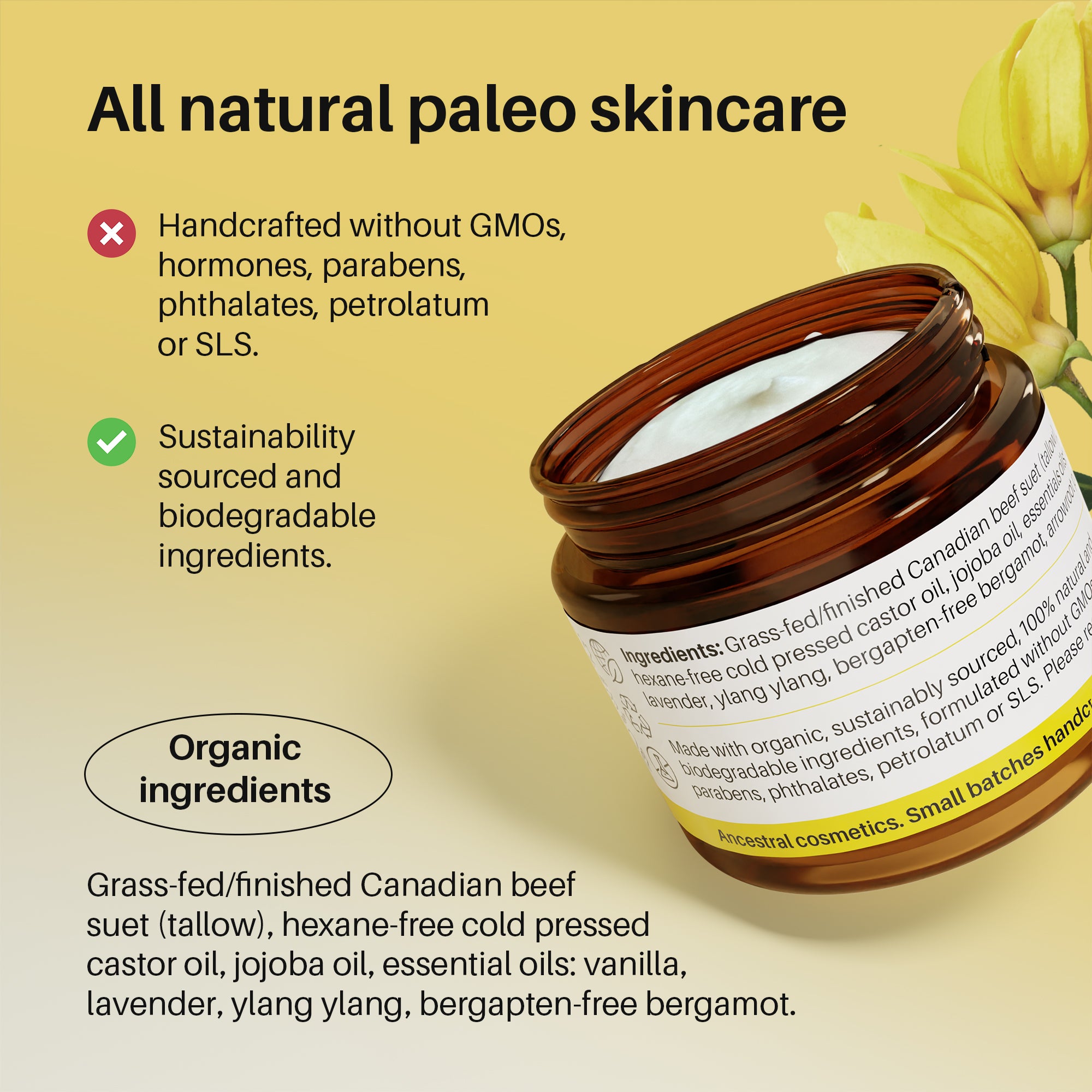 Organic Tallow Balm: Lavender, Vanilla, Ylang Ylang, Bergamot 60 ml