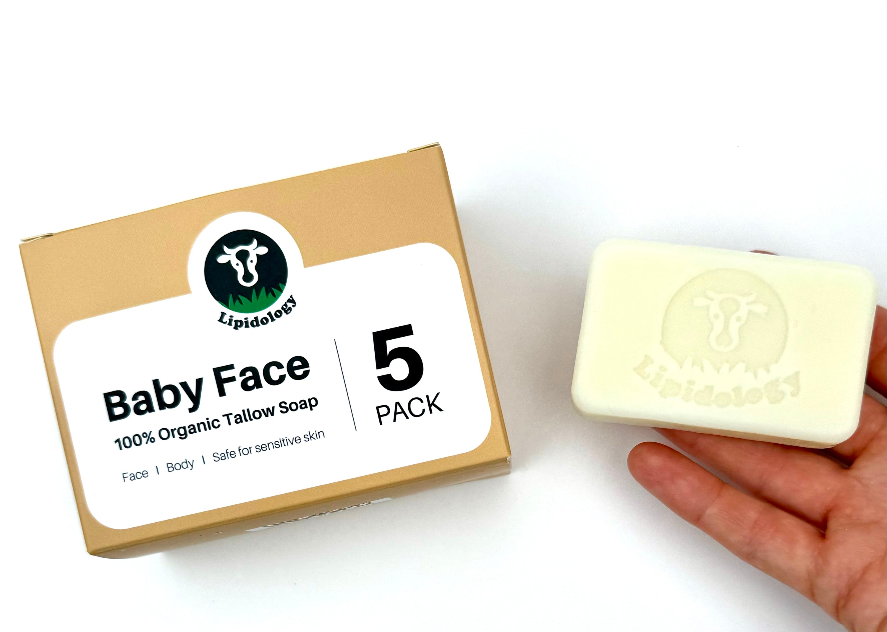 Baby Face: Organic Tallow Face Soap 60g each, 5 PACK