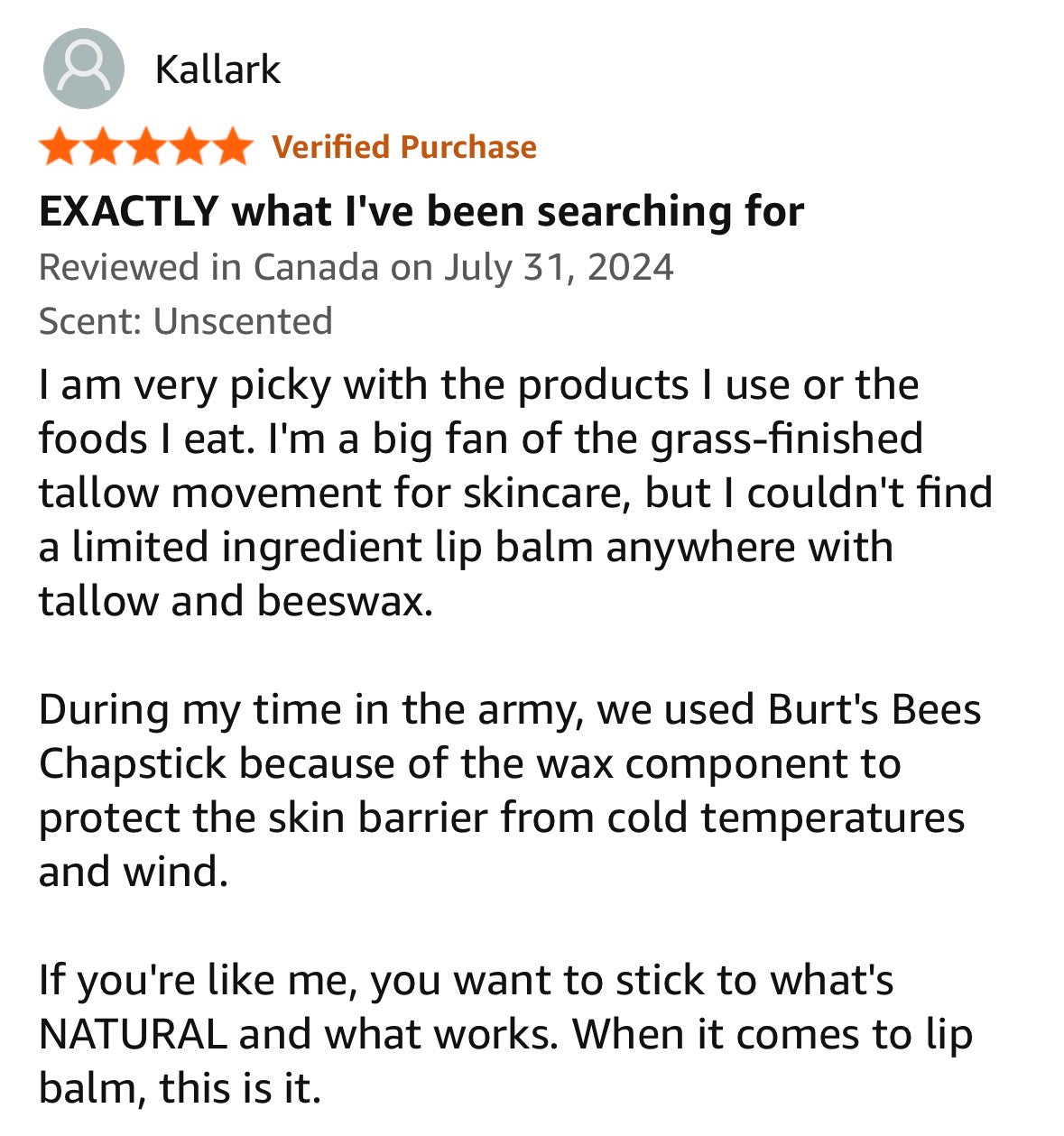 Organic Nude Tallow Lip Balm 3 PACK, Unscented, 12.75 g